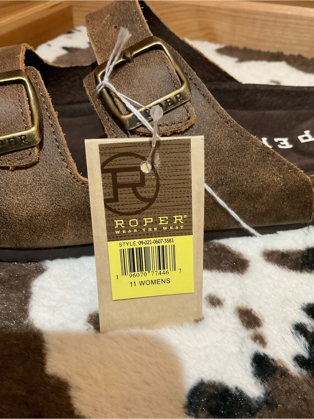 Roper Women's Brown Double-Strap Buckle Slide Sandal